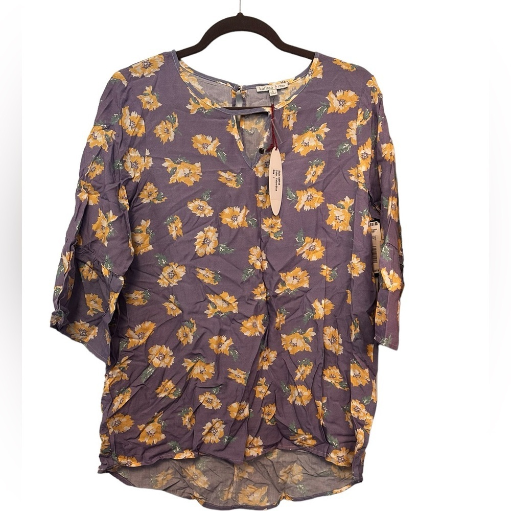 NWT Purple Yellow Floral Top